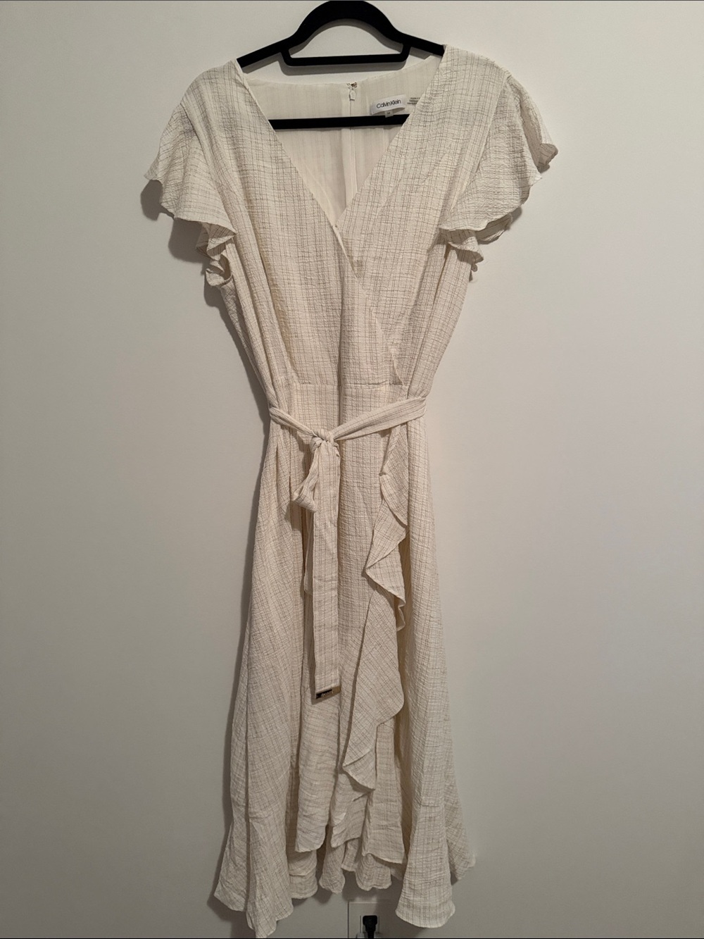 NWOT Calvin Klein Ivory Ruffle Wrap Midi Dress